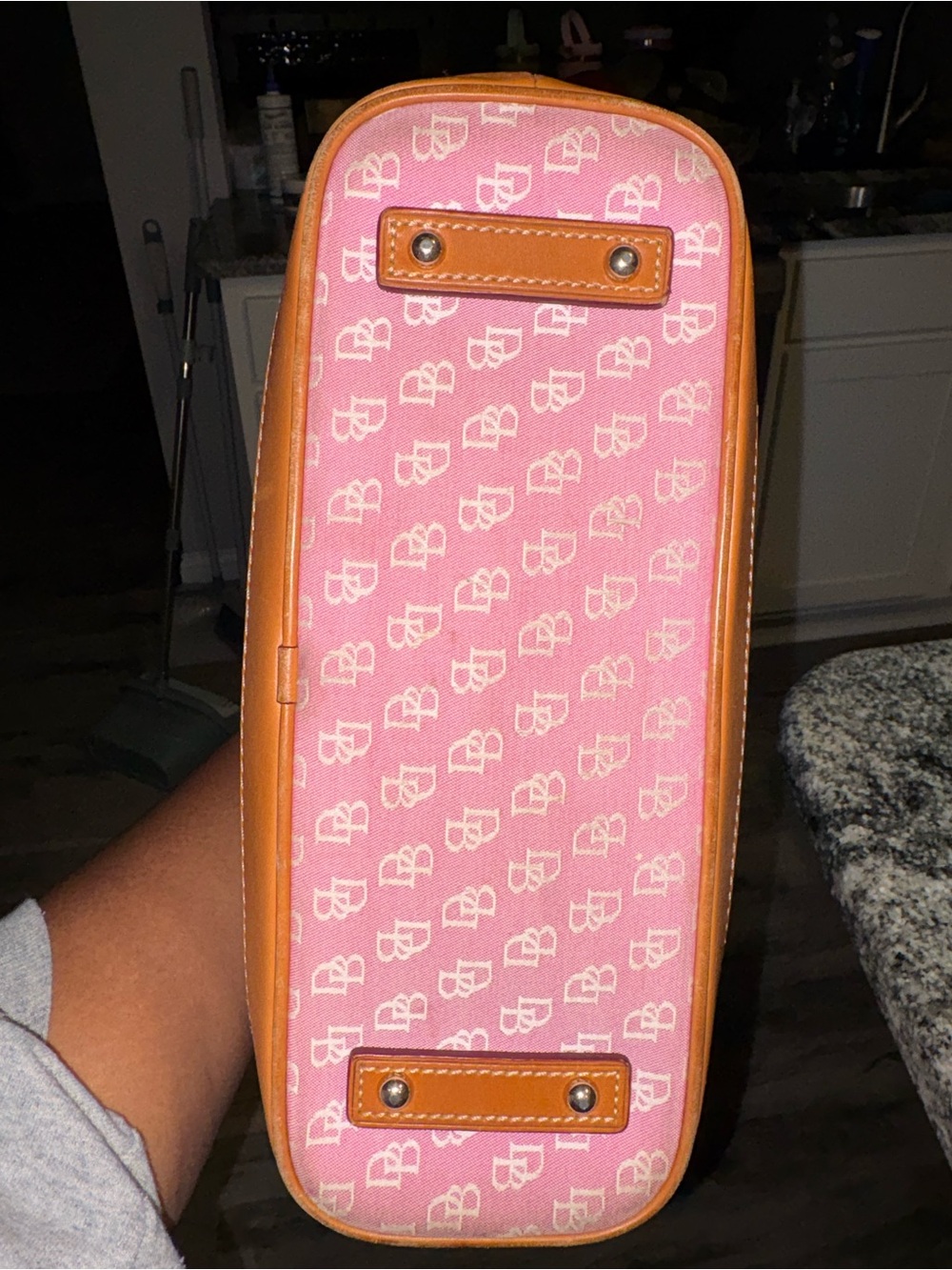 Dooney & Bourke Pink Canvas Tote with Tan Leather Trim - Picture 5 of 11